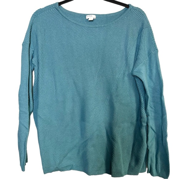 J.Jill Blue Textured Ribbed Cotton Blend 3/4 Sleeve Top Size Medium - Picture 1 of 5